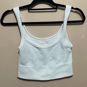 Gypsy + Jade Ribbed Tank‎ Top Cropped Sleeveless Casual White S/M Chic